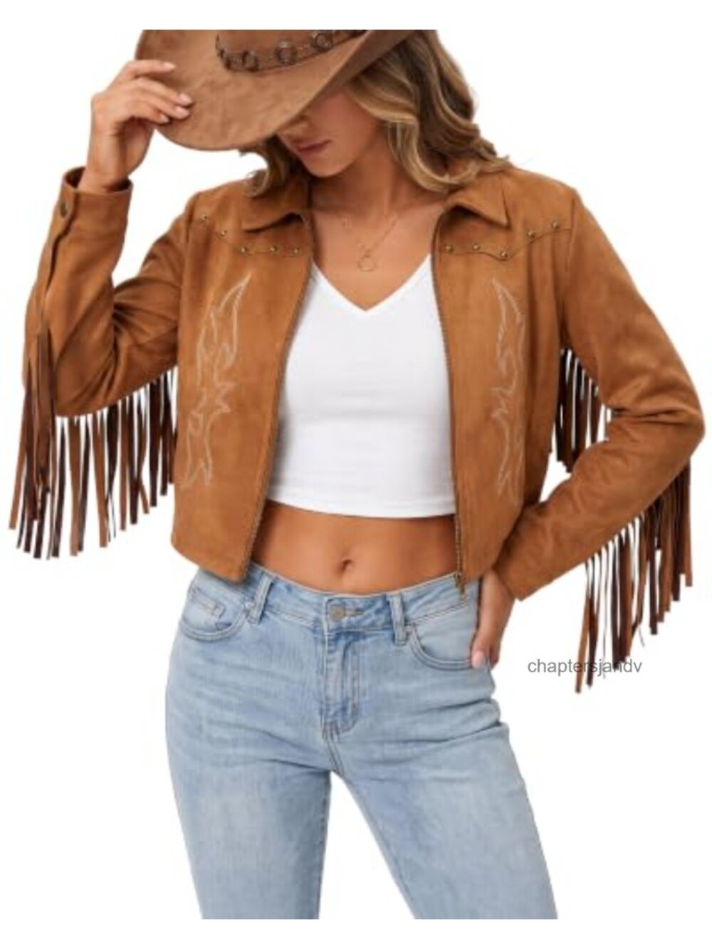 Faux Suede Fringe Jacket Western Cowgirl Embroidered Cropped